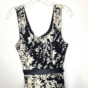 Floral Linen Rayon Midi Dress 14 Positive Attitude Black and‎ Cream Derby